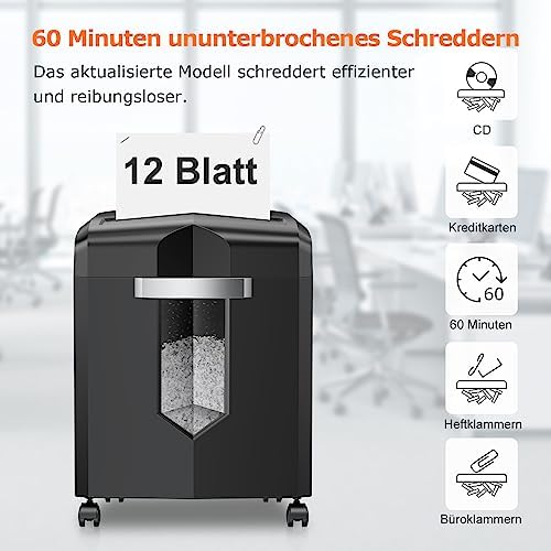 Bild 1 - Bonsaii 12-Blatt Partikelschnitt Aktenvernichter, läuft 60 Minuten lang, Hochleistungs schredder aktenvernichter für Home Office, P4 Mikroschnitt papierschredder mit 4 Rollen & 16L Behälter(C266-B)