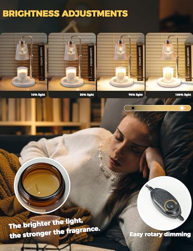 Image of Marble Candle Warmer Lamp Green with Cycle Timer, Dimmable Wax Melt Warmer