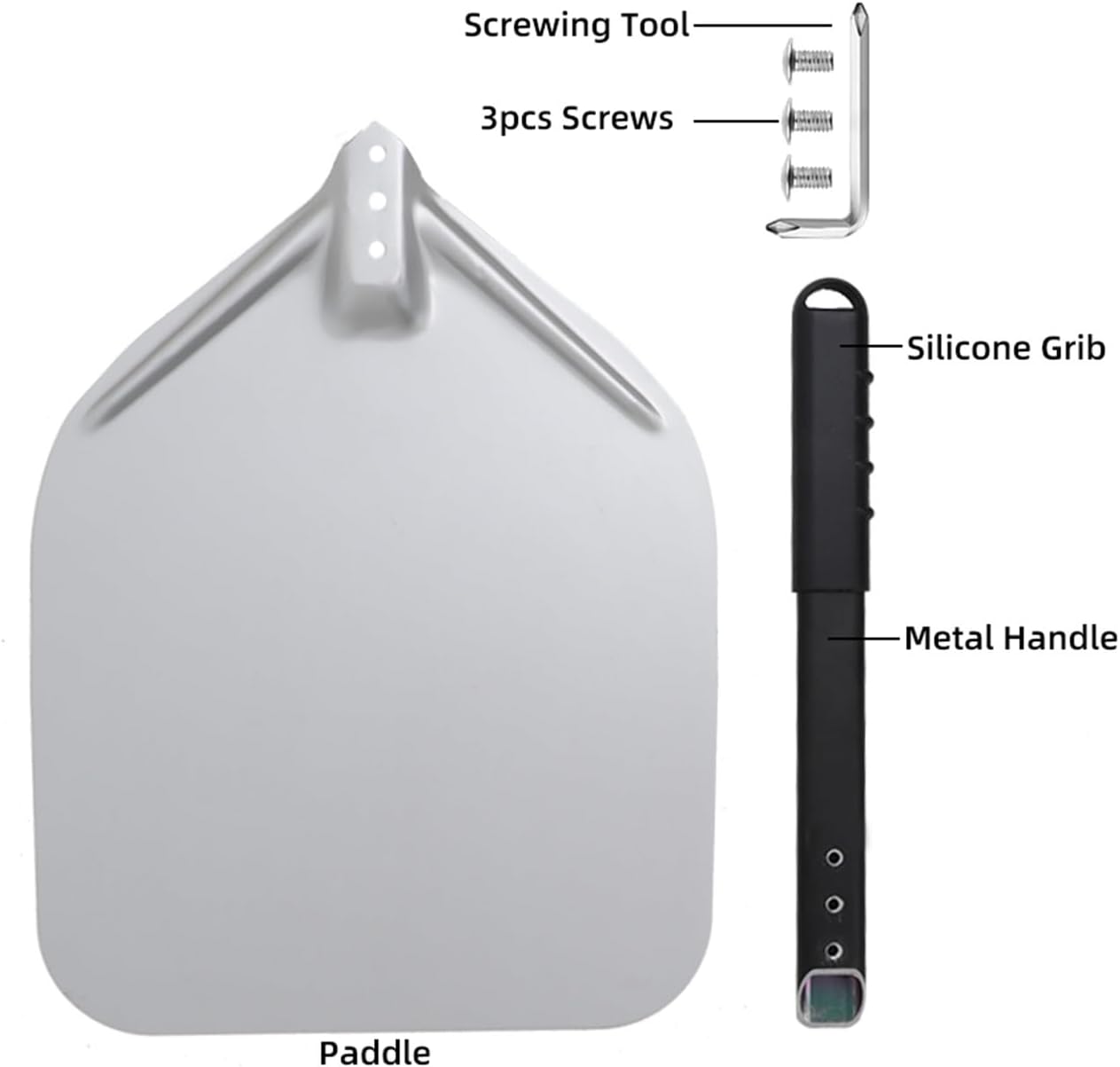 12 13 14 Pizza Peel Long Handle Smooth Paddle Lightweight Turning Outdoor Oven Accessories Shovel Nonstick(Black 14inch 64cm)