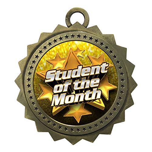 10 PK of Student of The Month Gold Medals Trophy Award with Neck Ribbons D03-FCL553