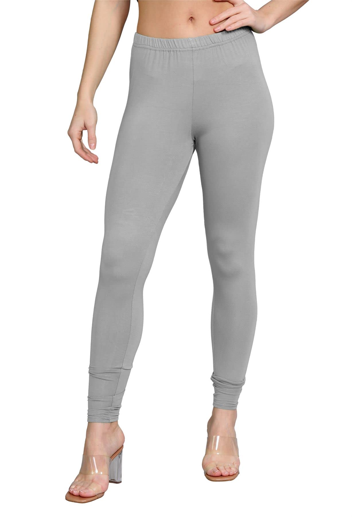 Hamishkane® Womens Viscose Leggings, Elasticated Waist Skinny Yoga Pants for Women, Plain Stretchy Gym Leggings, Full Length Slim Fit Pants, Women Activewear Grey
