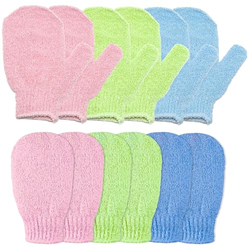 ZEMINRI 12 Unidades Guante Exfoliante Esponja Exfoliante Corporal para Baño, Ducha, Spa y Masajes Duradero Colorido Dead Skin Cell Remover para Mujeres y Hombres (Rosa, Verde, Azul)
