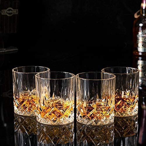 Image of LUXU Crystal Whiskey Glasses Set of 6-300 ml Bar Glass for Drinking Bourbon, Whisky, Scotch, Cocktails, Cognac- Old Fashioned Cocktail Tumblers ((XCV-6)
