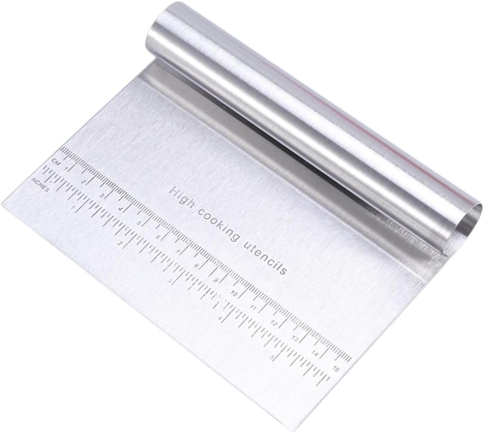 SHOWERORO Multi-purpose Scale Plate Knife Steel Pizza Dough Scorer Fluted Cutter Bench Scraper for Baking