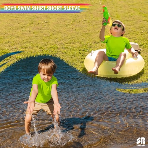 Image of Boy's UPF 50 Rash Guard Swim Shirts Short Sleeve Sun Protection SPF Fishing Surfing Water Beach Shirts Quick Dry