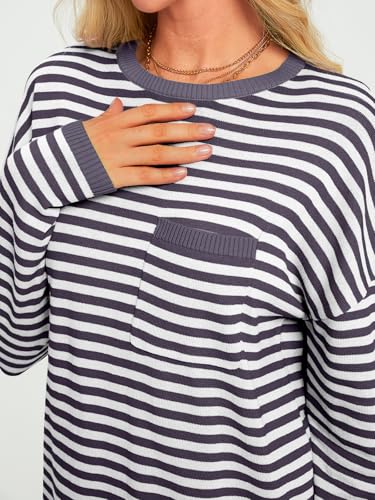 Image of LILLUSORY Womens Striped Lightweight Sweaters 2026 Fall Fashion Outfits | Cozy Knit, Work Office Pullover Crewneck Pullover, Cute Teacher Clothing, Old Money Clothes, Ladies Trendy Long Sleeve Tops