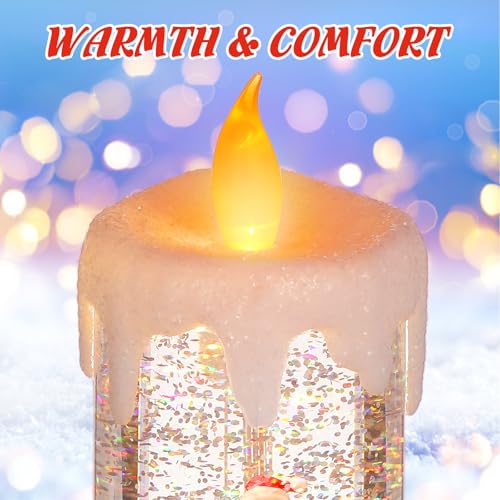 Cabilock Christmas Snow Globe LED Candles Battery Operated Lighted Flameless Candles Swirling Water Glittering Spinning Candle Home Decor for Thanksgiving Christmas Decoration - Image 8