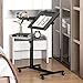Panta Height Adjustable Rolling Laptop Stand, Overbed Table with 2 Tilting Desktops, Mobile Laptop Table for Couch with Cup Holder, Mobile Computer Workstation for Office, Home and Hospital