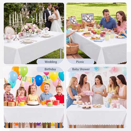 Image of NatNarr 3 Pcs White Tablecloth Plastic, Scalloped Disposable Table Cloth