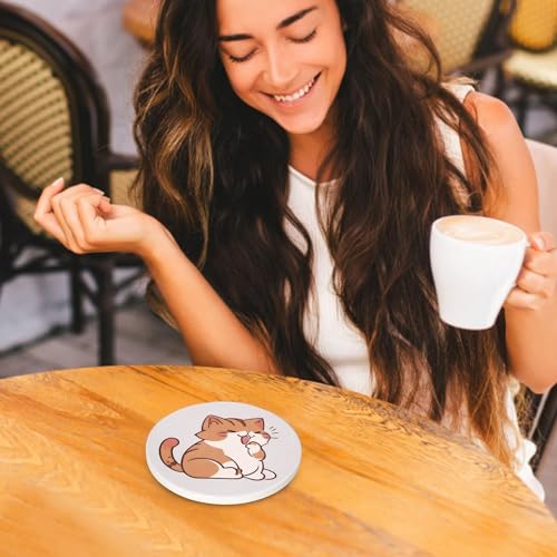 Image of Cute Cats Coasters Set of 6 Catties Lover Gift Coasters with Holder for Table Drink Coaster Cat Themed Gifts Kawaii Anime Decor Office Desk Beverage Fun Cool Bar Cup