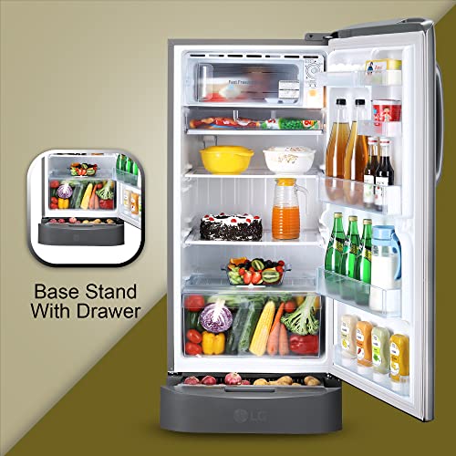 Image of LG 205 L 5 Star Inverter Direct-Cool Single Door Refrigerator Appliance (GL-D221APZZ, Shiny Steel, Base stand with drawer)