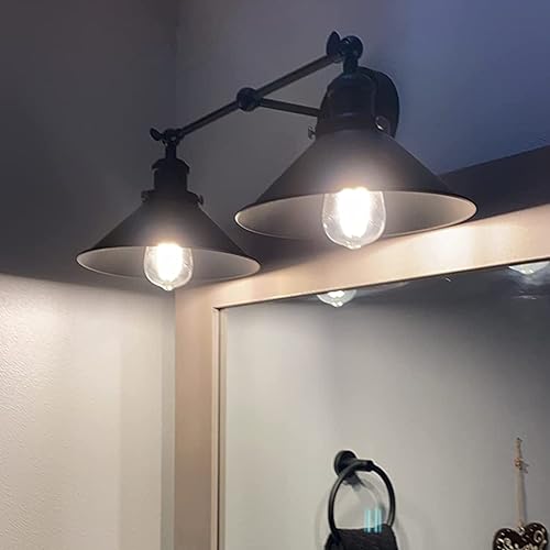Miniatura 7 de PUUPA 2 luces de tocador de baño, tubo industrial, pantalla de metal negro mate, lámpara de pared de granja
