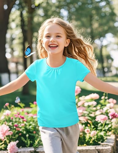 Image of Girls Short Sleeve Shirts Cotton Crew Neck T-Shirt Kids Plain Tees Tops Size 5-12 Years