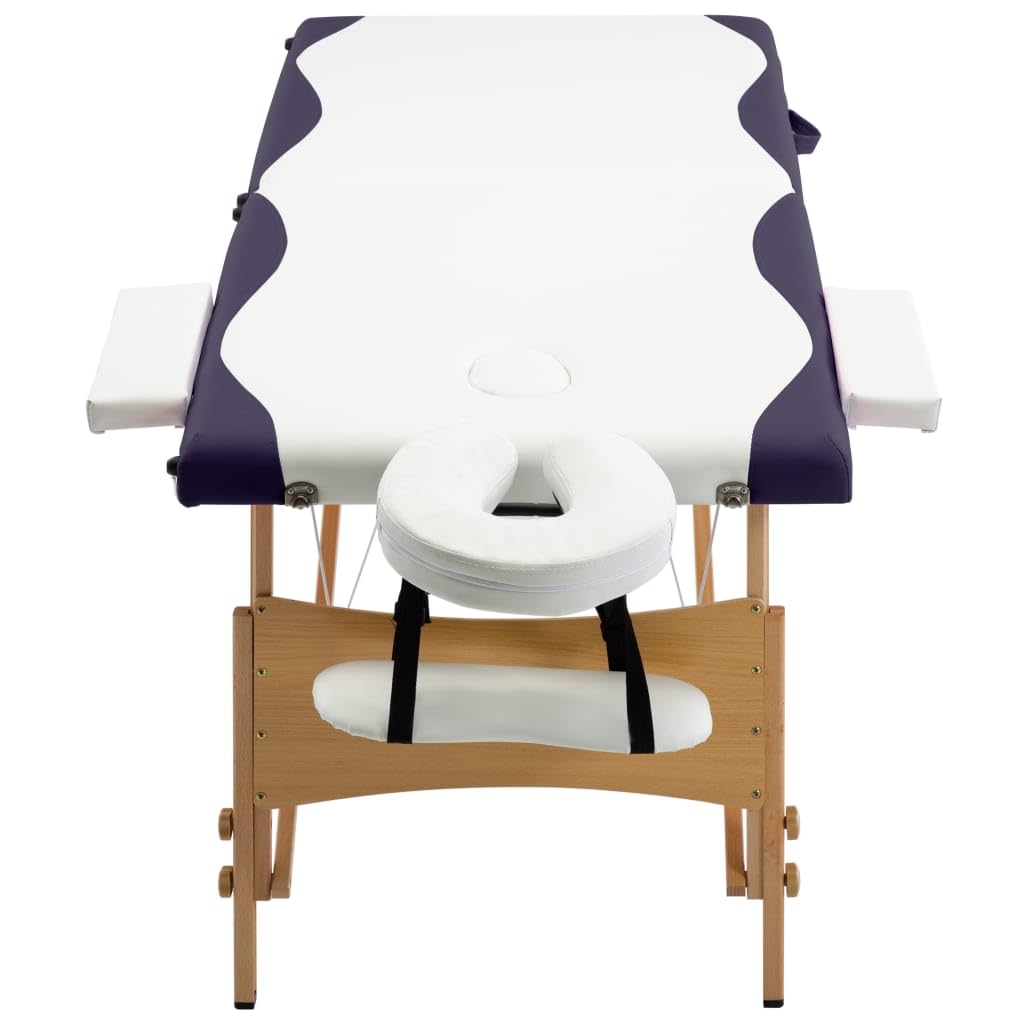 Massageliege Klappbar 2-Zonen mit Holzgestell Weiß und Lila,Gesundheit & Schönheit,Körperpflege,Massage & Entspannung,Massagetische,Weiß,16.15 kg-110209