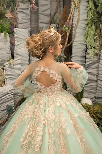 MASRAXO Flower Girl Dress for Wedding Lace Appliques Princess Pageant Dress for Girls Ball Gown4