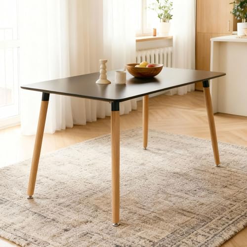 IDIMEX Table à Manger Shannon, Rectangulaire, L 120 cm, 4 Personnes, Noir, Table Salle à Manger au Style Scandinave avec Plateau Laqué et Pieds en Hêtre, Idéale...