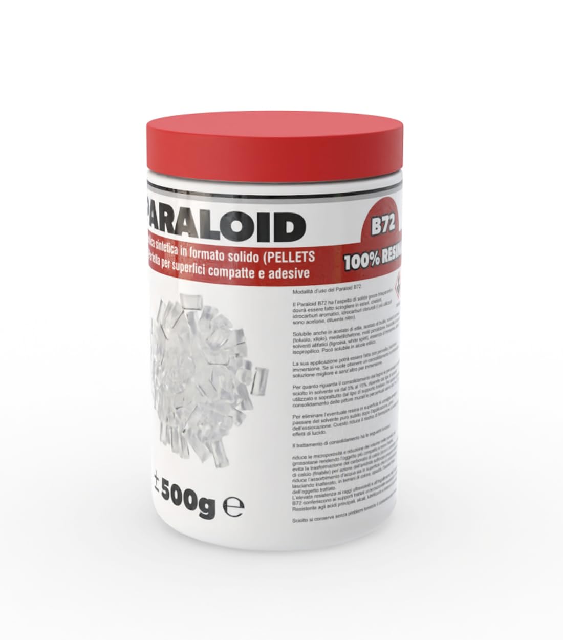 Paraloid B72, 100% Resina Acrílica Sólida, reduce las microporosidades consolidando y limitando la absorción de agua. (500, Gramos)