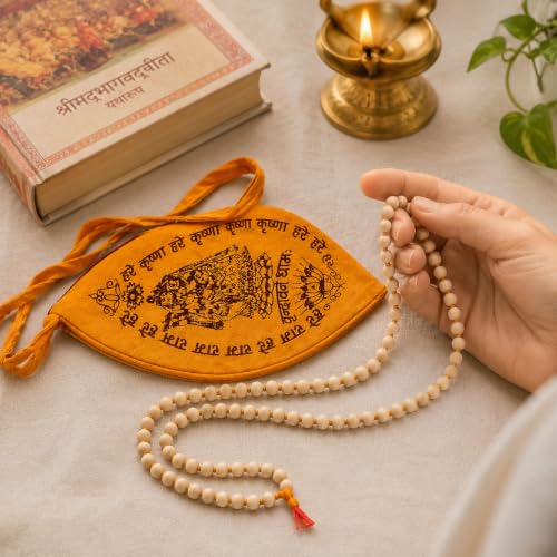 Image of Tulsi Mala Original with Gomukhi Japa Mala Bag | Tulsi Mala 108 Beads Original with Jap Mala Jholi | Tulasi Mala and Japa Mala Bag | Pack of 2 Items