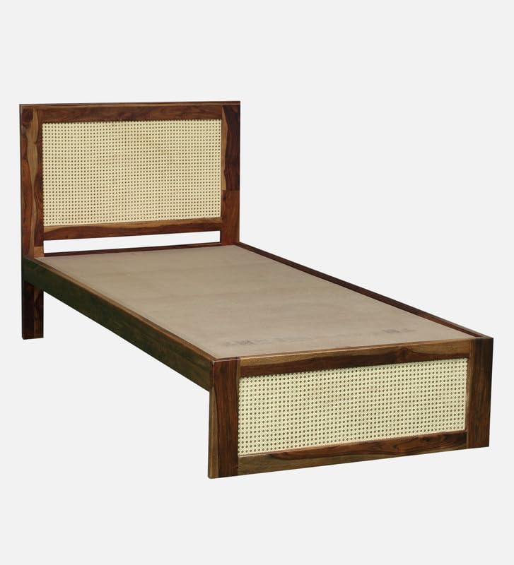 Image of Solid Sheesham Wood Jaipori Single Bed Without Storage | Wooden Single Bed Cot Palang Furniture for Bedroom Living Room Home and Hotel (Provincial Teak Finish)