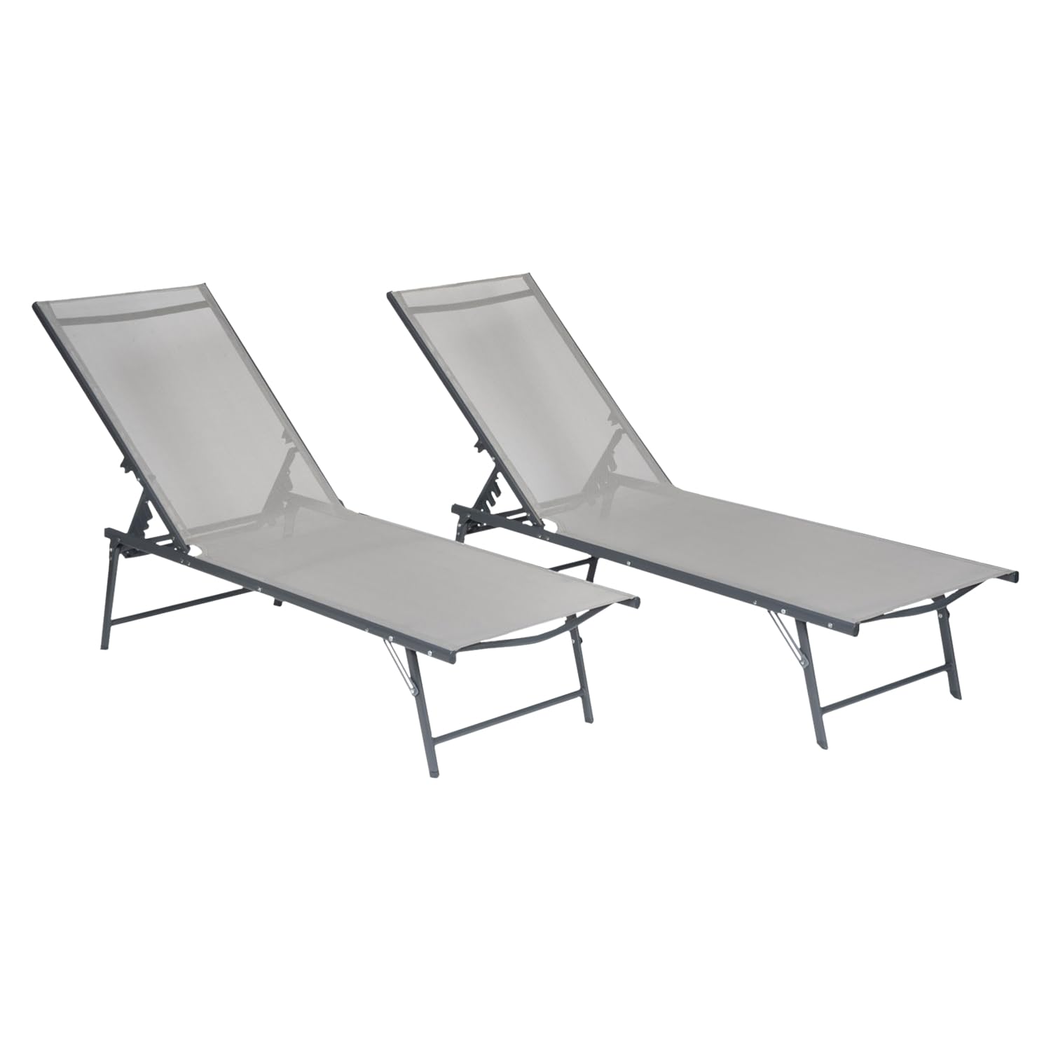 Happy Garden Lot de 2 Bains de Soleil pliants Sicilia en textilène Gris - Structure Gris Anthracite. Bain de Soleil d'extérieur en Acier 5 Positions.