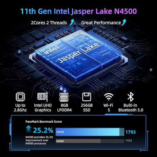 Image of Bmax Mini PC Computer, Intel N4500 Processor(Turbo 2.8GHz) 8GB RAM 256GB M.2 SSD Mini Desktop Computer with VESA Mount for Office Home Business HTPC Proxmox, Dual 4K Display, WiFi 5, Win11 Pro B3 Pro