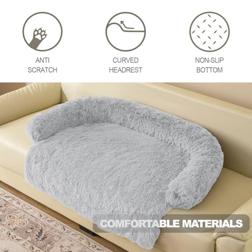 Image of Calming Dogs /Cats Bed Mats, Dog Pad Washable Removable Couch Cover, Plush Long Fur Mat for Pets, Waterproof Lining, Perfect for Small, Medium and Large Dogs and Cats (Light Gray, 53 inchx39 inch)