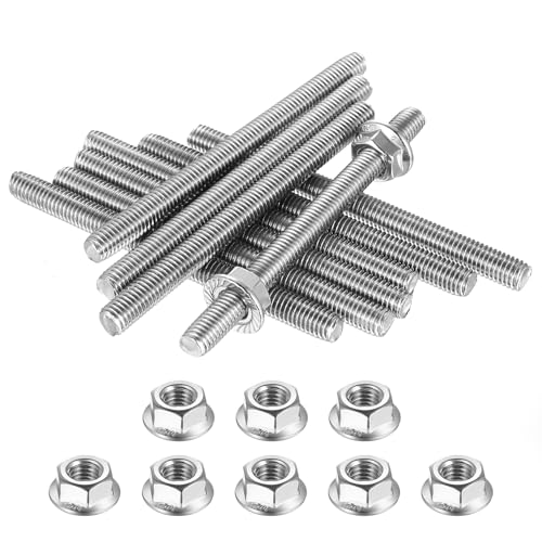 10 Stück Gewindestab M8 x 100mm Gewindestangen Edelstahl A2 V2A Gewindestäbe Gewindestange Edelstahl mit 10 STK M8 Sechskant Flanschmuttern für Möbelbau Maschinen Möbelherstellung