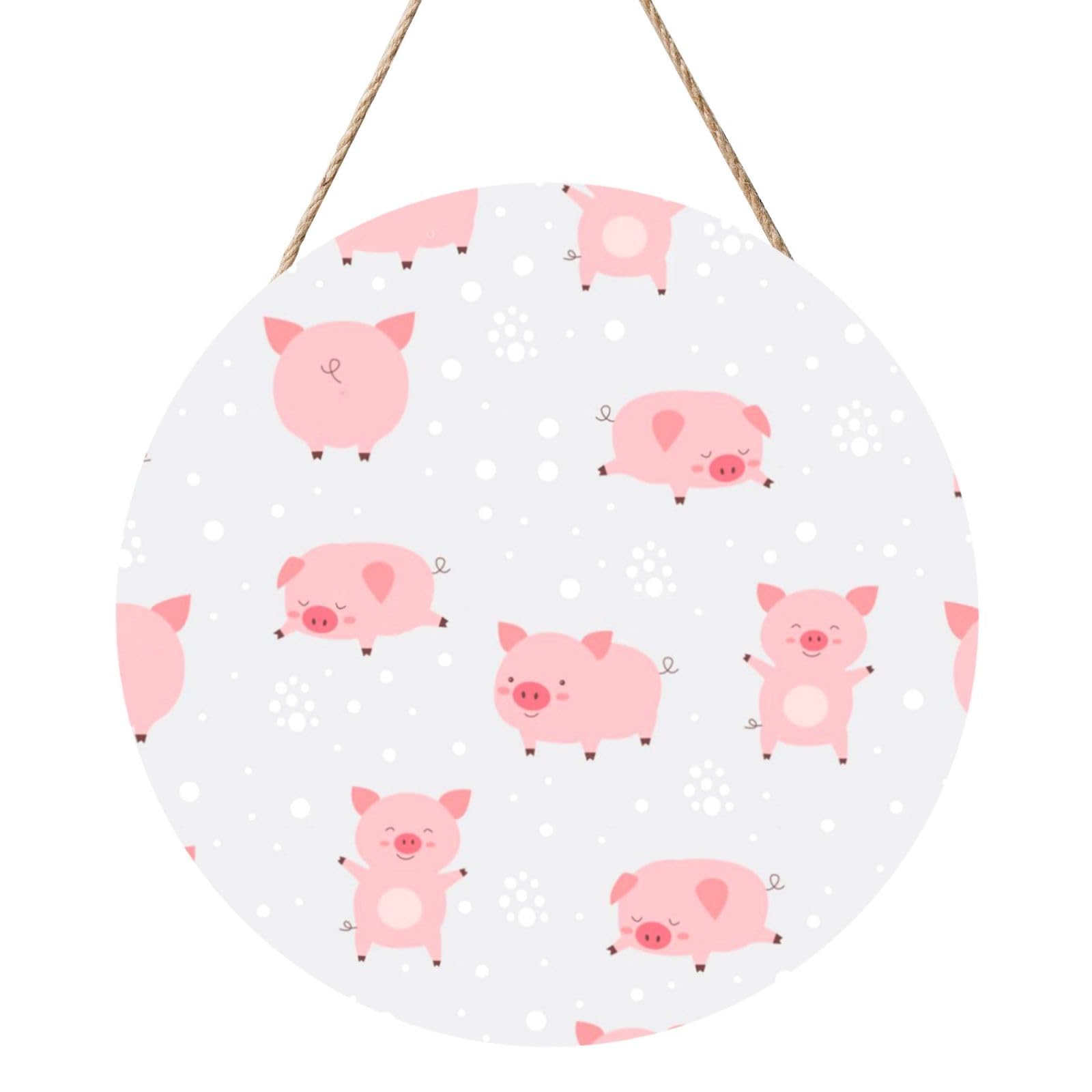 InOmak Cheerful Cute Little Pigs, Round Wood Panel Painting 12 in, Wall Hanging Painting For Home