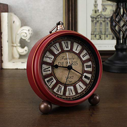 HeQiao Vintage Silent Non-Ticking Table Alarm Clocks (Red) - Thumbnail 5