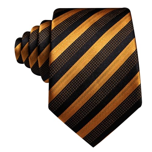Image of Barry.Wang Silk Men Ties Formal Stripes Necktie and Tie Clip for Wedding Party Business Fashion Classic
