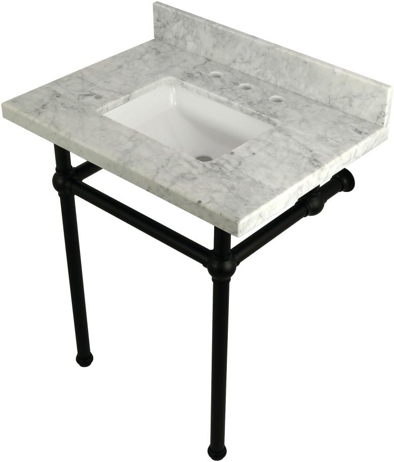 Kingston Brass KVPB30MBSQ7 30X22 Carrara Marble Vanity with Sink and Brass Feet Combo, Carrara Marble/Brushed Brass