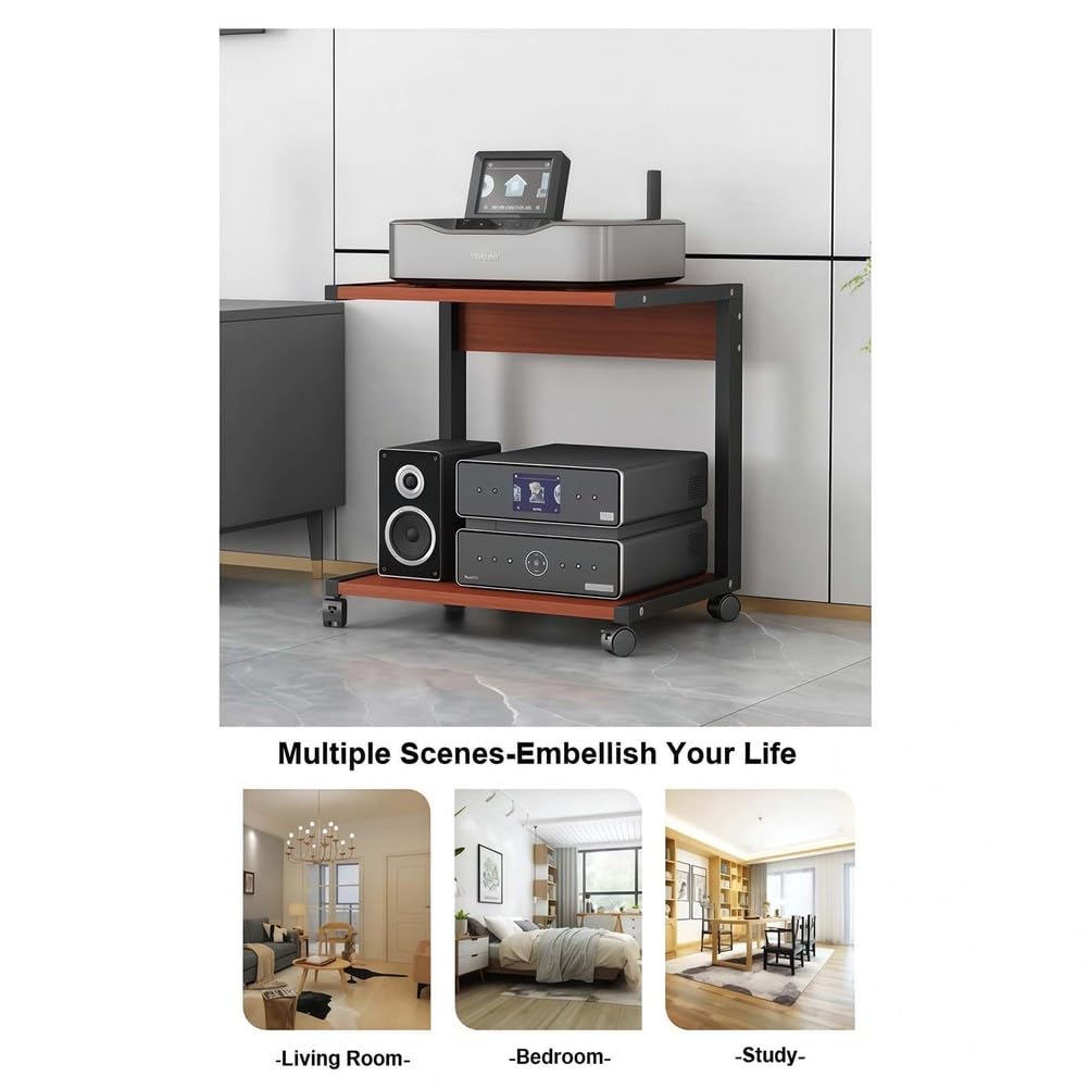 Mobile AV Media Stand con ruote, 2 ripiani in legno audio-video rack per console di gioco e apparecchiature TV, moderno centro di intrattenimento