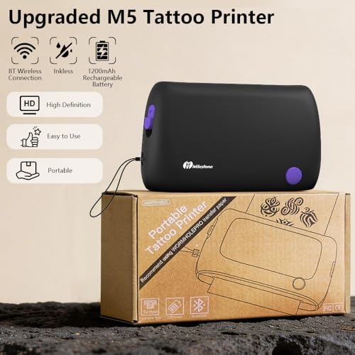 Image of 4-inch Mini Thermal Printer, Portable Thermal Tattoo Transfer Machine, Bluetooth Connection, Compact and Portable, Suitable for Travel,Parties, and Beginners, Comes with 5 Tattoo Transfer Papers