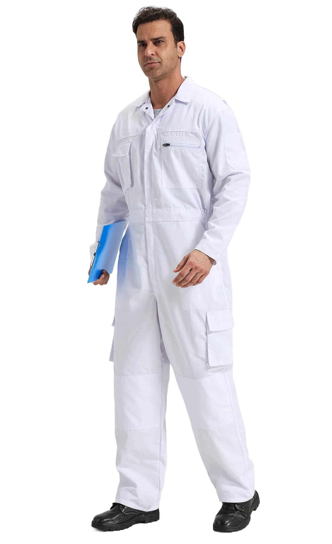 Combinaison de Travail pour Homme Salopette Mecanicien Cotte de Travail, Blanc, S