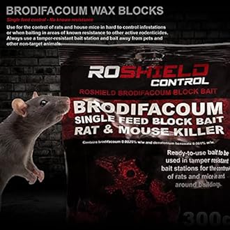 ROSHIELD Brodifacoum 600g (30x20) Maximum Strength Rat Poisoning, Mouse Poisoning, Single-Feed Fast Acting Rat & Mouse Killer, Rat Poison Block Bait Poison, Indoor/Outdoor Bait Station Refill Packs