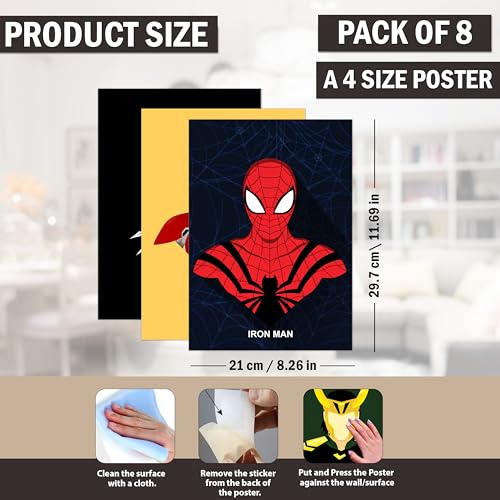 Image of Wonder Hub Super Heroes Wall Posters 8x12 inch (A4 Size) Included Self Adhesive on Back Wall Decor Posters Wall Art For Bedroom, Living room, Office, Dining Room