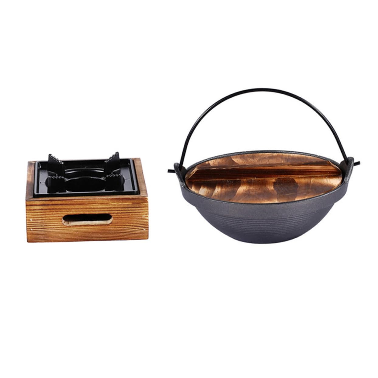 Pentola di Ghisa Giapponese per Stufa, Set 4 Pezzi con Legno