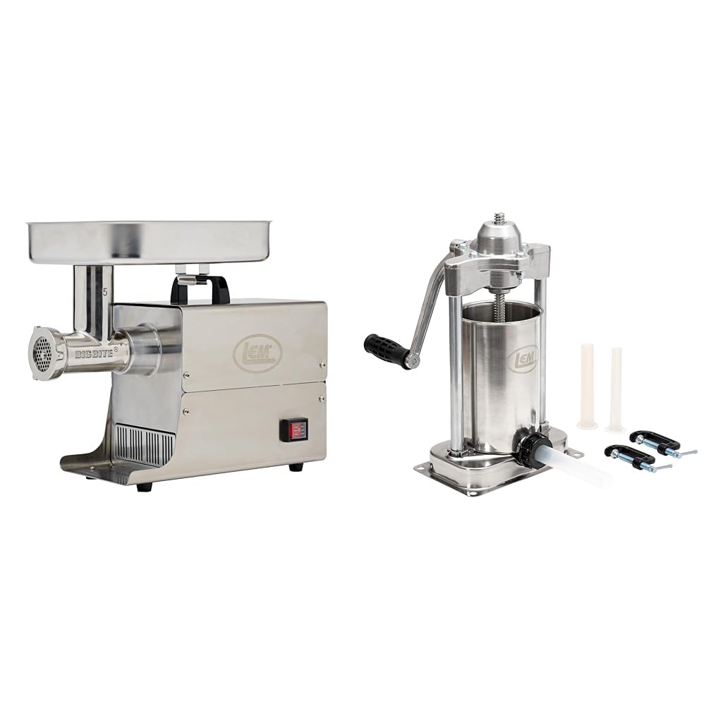 LEM Big Bite Meat Grinder #5 and Mighty Bite 5 Pound Vertical Sausage Stuffer Bundle