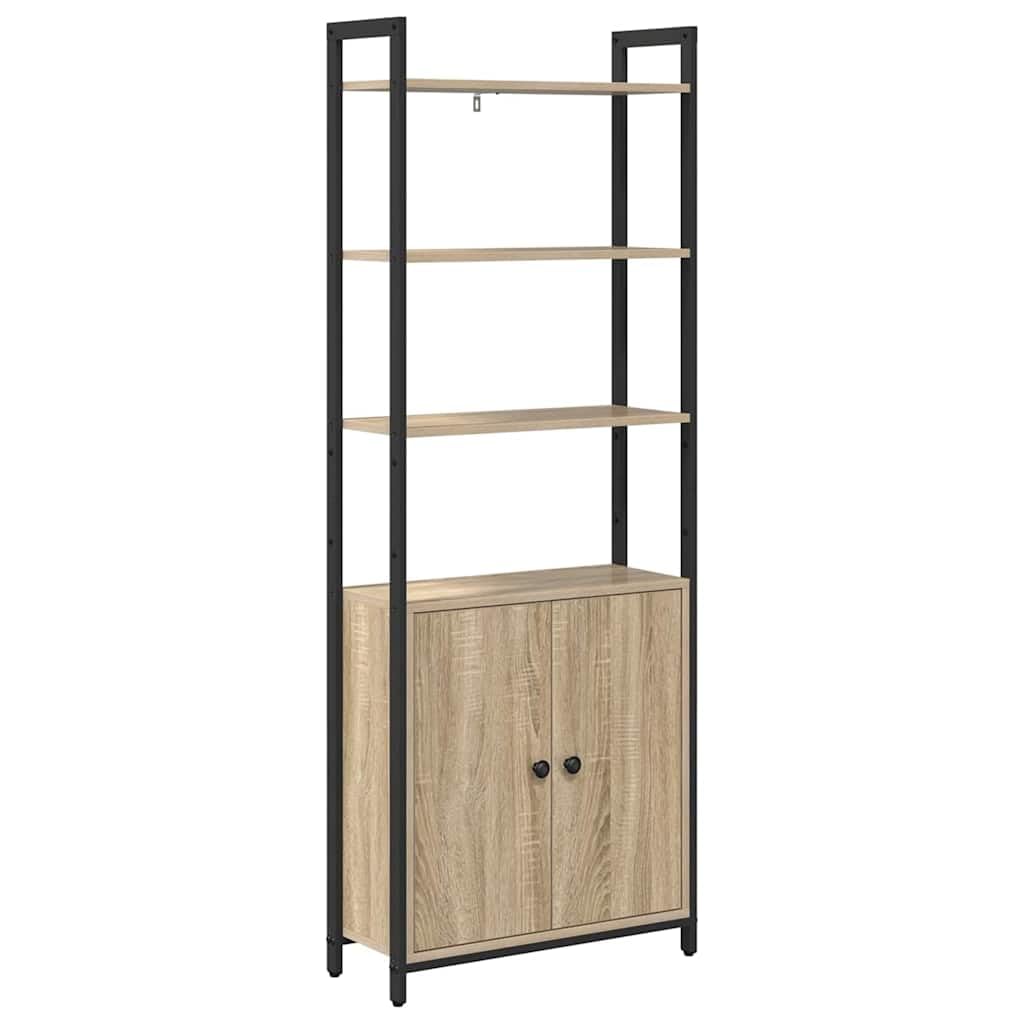 Regał na książki dąb Sonoma 60 x 24 x 161 cm, materiał drewnopochodny, 6 przegródek, 1 drzwi, nowoczesny design, trwały