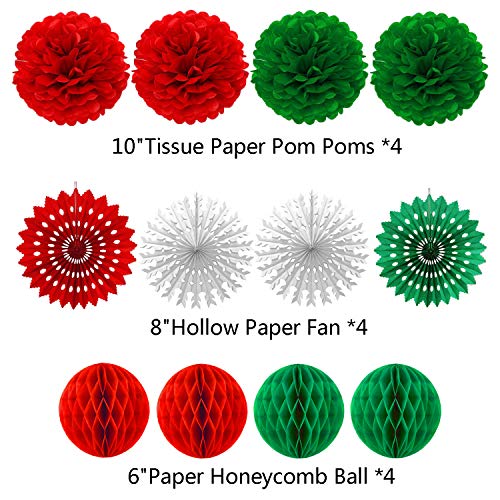 Christmas Party Decorations Paper Fans,Garlands String Circle Dot,Triangle Bunting Flags, Honeycomb Ball,Paper Tissue Pom Poms,Party Supplies For Christmas Birthday Wedding Baby Shower #TOP3