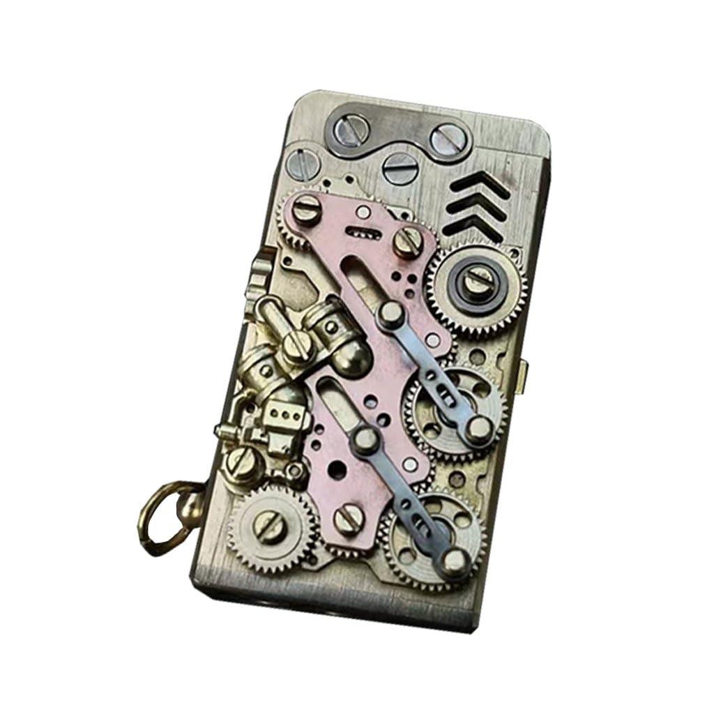 Brass Mechanical Gear Design Retro Kerosene Lighter Steampunk Mechanical Grinding Wheel One-Button Ignition Handmade Old-Fashioned Mens Lighter