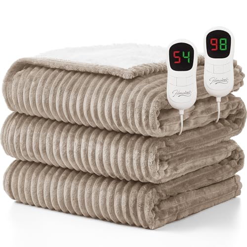 Image of Homemate Electric Heated Blanket King Size - 100 inchx90 inch Heating Blanket King Size Dual Control 1 /2 /4 /6 /8 Hours Auto-Off 10 Heat Level Over-Heat Protection Soft Flannel Sherpa ETL Certification