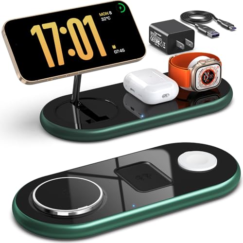 Magnetic Charging Station, 3 in 1 Faster Mag-Safe Wireless Charger Stand, Wireless Charging Pad for Apple Devices, iPhone 15/14/13/12 Series, iWatch Series, AirPods (Golden)