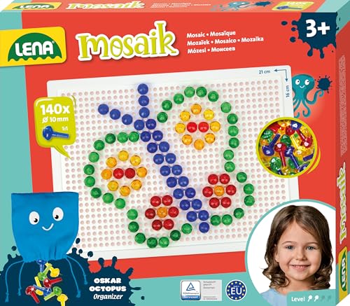 Lena 35621 - Mosaik Steckspiel Set, Steckmosaik mit 140 Stecker Ø 10 mm...