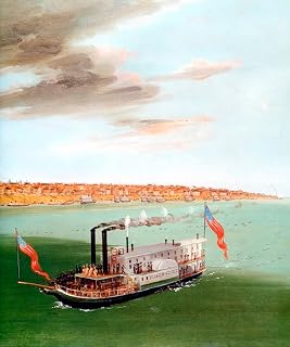 Bird Eye View St. Louis From The River Below Steamboat 1823 George Catlin Reproduction (20” X 24” Image Size Canvas)