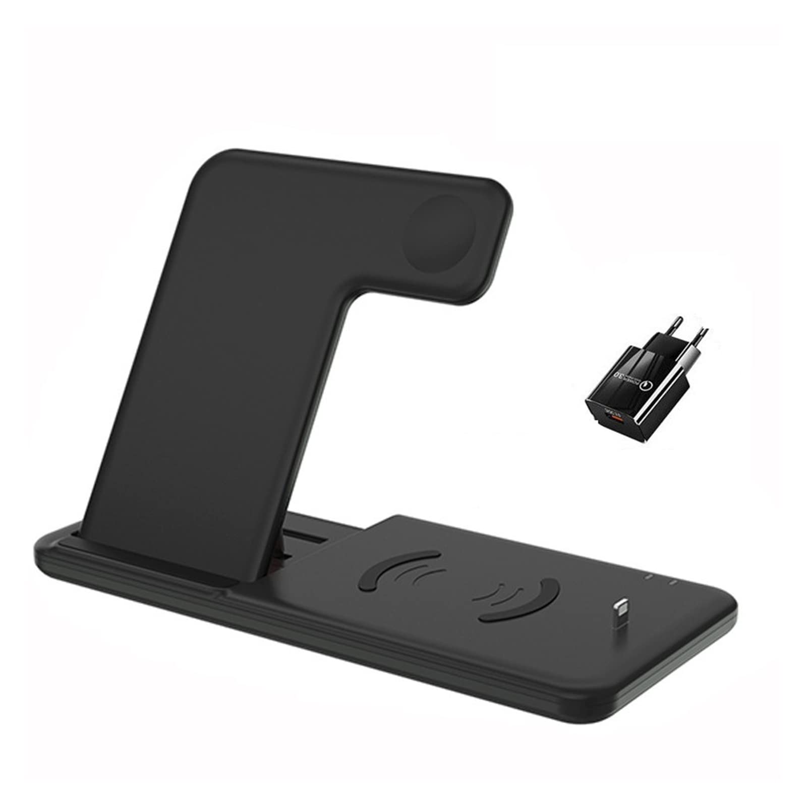 Chargeur sans Fil Support de Chargeur sans Fil Rapide 30W for Montre de téléphone Station de Chargement Pliable 4 en 1 for Montre d'écouteurs(4 in 1 Black with Plug)
