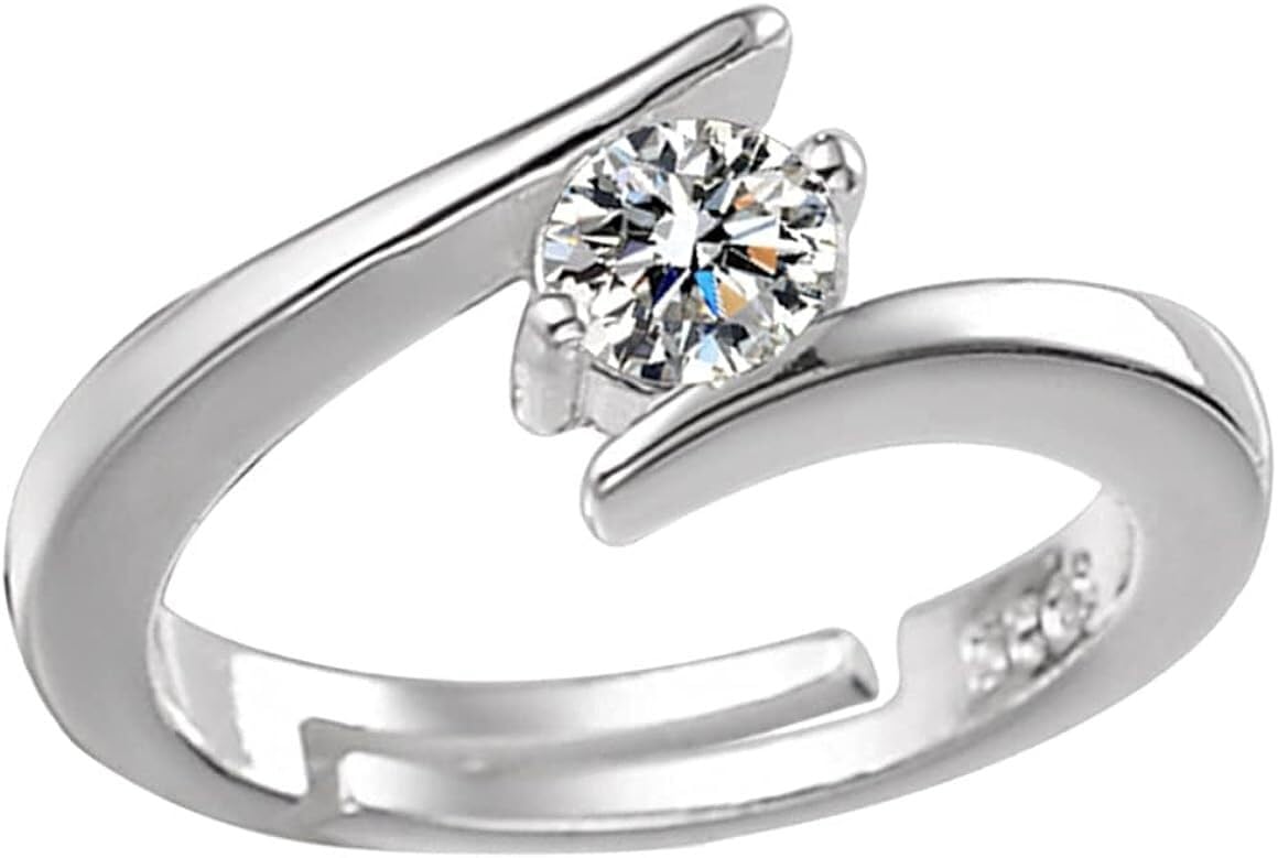 Anelli regolabili in argento sterling 925, anello Moissanite di simulazione Anello ruota della fortuna Anello femminile Proposta di tendenza Anelli in argento Anello con zirconi regolabile alla moda