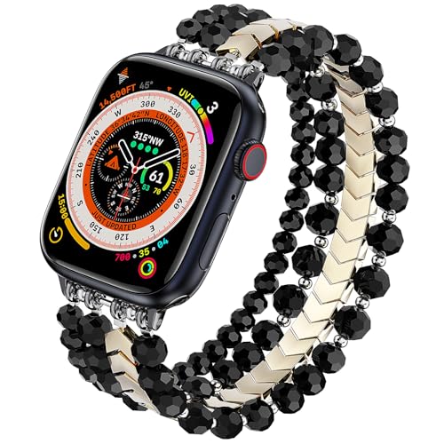 Image of MOFREE Beaded Bracelet Compatible for Apple Watch Band 38mm 40mm 41mm 42mm 44mm 45mm Women,Fashion Handmade Elastic Stretch Strap for iWatch Series SE 8 7 6 5 4 3 2 1