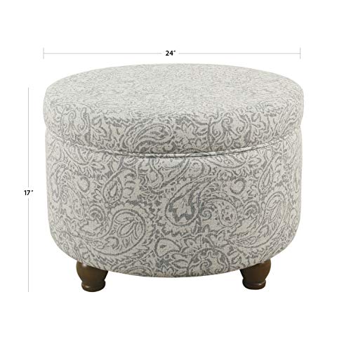 Homepop Home Decor | Upholstered Round Storage Ottoman | Ottoman With Storage For Living Room & Bedroom, Gray Floral #TOP1