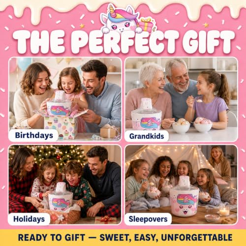 Image of Unicorn Electric Ice Cream Maker Machine for Kids - Countertop, Pink | A fun kids ice cream maker machine for homemade soft serve, sorbet, gelato & frozen yogurt. 1.2 qt small easy to use & clean